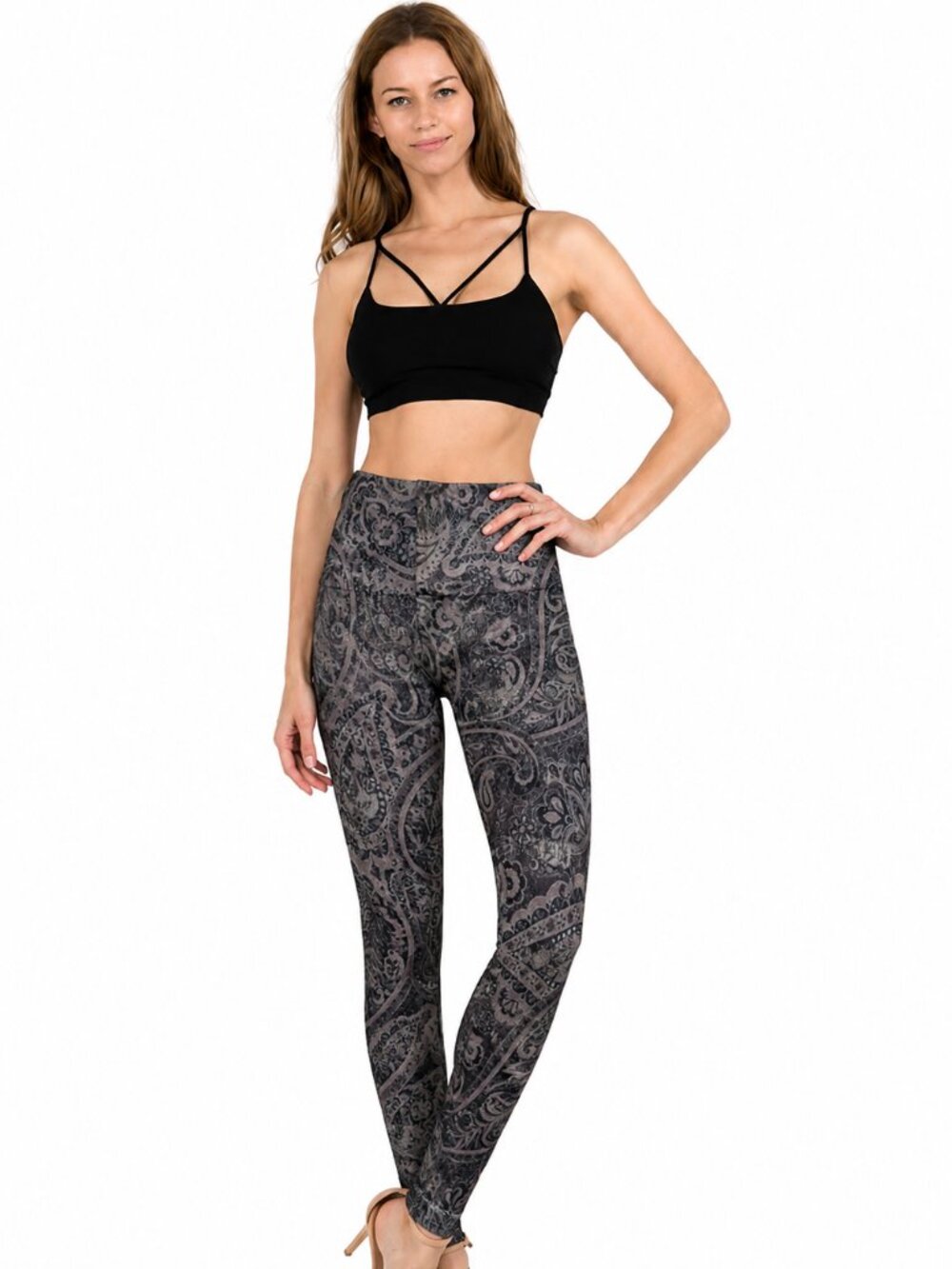 M. Rena Denim Leggings with Paisley Sublimation Print. New !